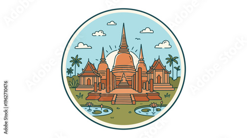 Iconic Landmark of Thailand in a Circle