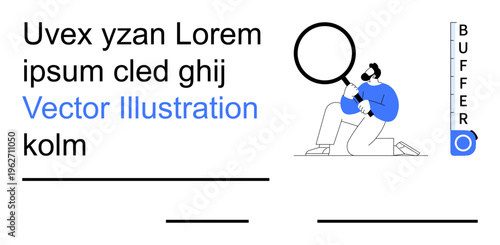 Research, data analysis, content review, investigation, proofreading, concept design. A person holding a magnifying glass examining text. Research and data analysis conceptual elements