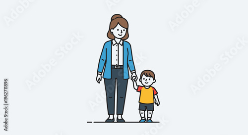 Woman and child walking hand in hand.
