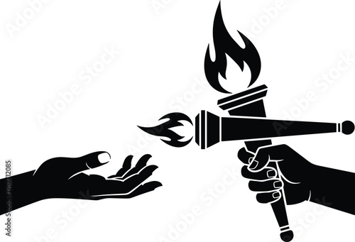 Passing torch from one hand to another with flames.
