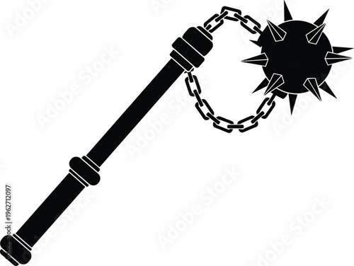 Medieval mace weapon with spiked ball on chain.
