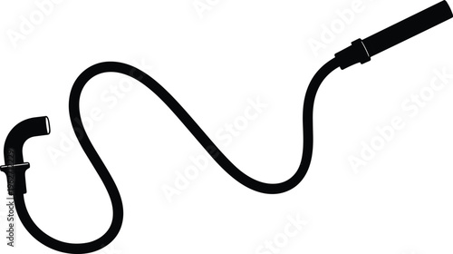 Black silhouette of a coiled garden hose with nozzle and connector.