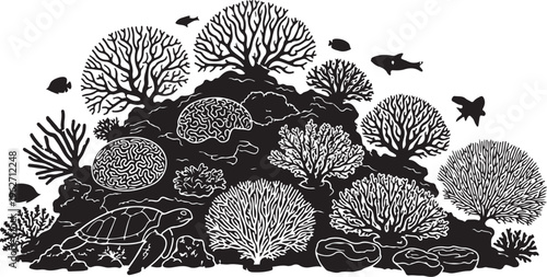 Coral Reef Illustration with Marine Life and Sea Creatures