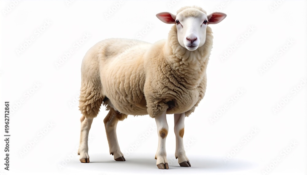 Fototapeta premium Sheep standing on white background.