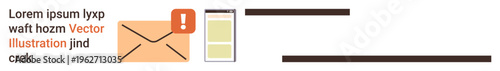 Communication, email alerts, messaging, notifications, digital updates, online correspondence. A smartphone and an envelope with an alert icon. Communication and email alerts concept
