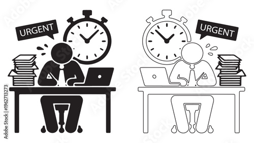 Stressed businessman working under pressure with urgent deadline and heavy workload icon