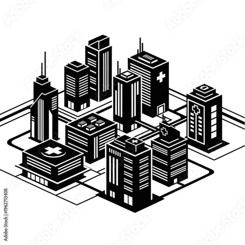 Isometric Cityscape Illustration - Modern Buildings and Urban Planning.