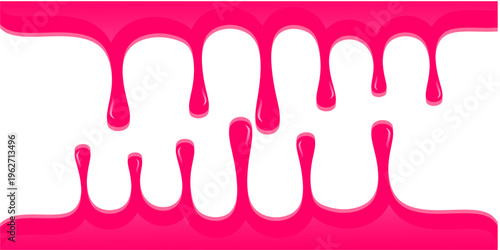 Wavy syrup illustration. Dripping candy illustration background. Pink ice cream drip illustration. Fast food caramel drip illustration. Hand-drawn milk drip on white background.