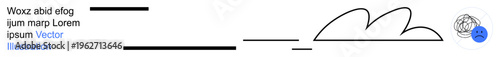 Stress management, emotional well-being, mental health awareness, challenging emotions, abstract art, personal reflection. Scribbled cloud and blue sad face icon. Stress and emotional well-being