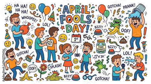April Fools Day Pranks Fun Celebration Cartoon Illustration