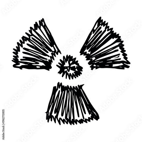 Hand drawn radiation sign Nuclear radiation hazard symbol Radioactive danger warning sign clipart in doodle style Nuclear safety Radioactive waste Single element for print, web, design, decor