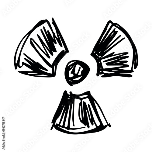 Hand drawn radiation sign Nuclear radiation hazard symbol Radioactive danger warning sign clipart in doodle style Nuclear safety Radioactive waste Single element for print, web, design, decor