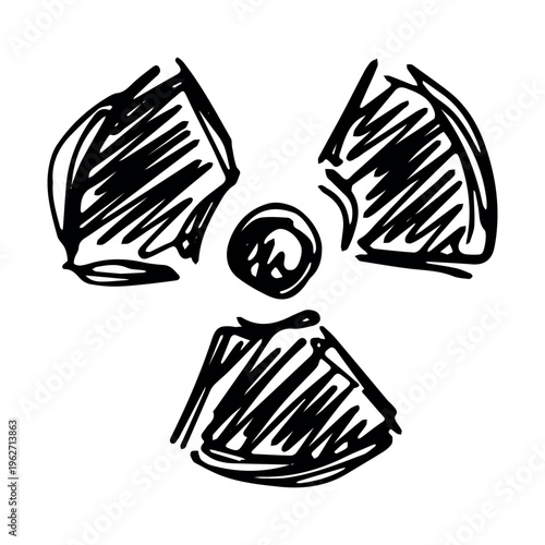 Hand drawn radiation sign Nuclear radiation hazard symbol Radioactive danger warning sign clipart in doodle style Nuclear safety Radioactive waste Single element for print, web, design, decor