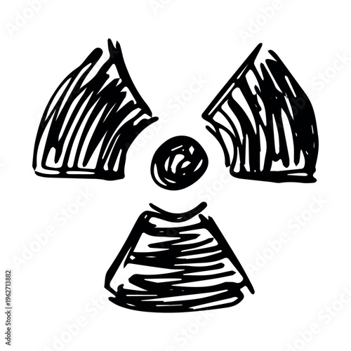 Hand drawn radiation sign Nuclear radiation hazard symbol Radioactive danger warning sign clipart in doodle style Nuclear safety Radioactive waste Single element for print, web, design, decor