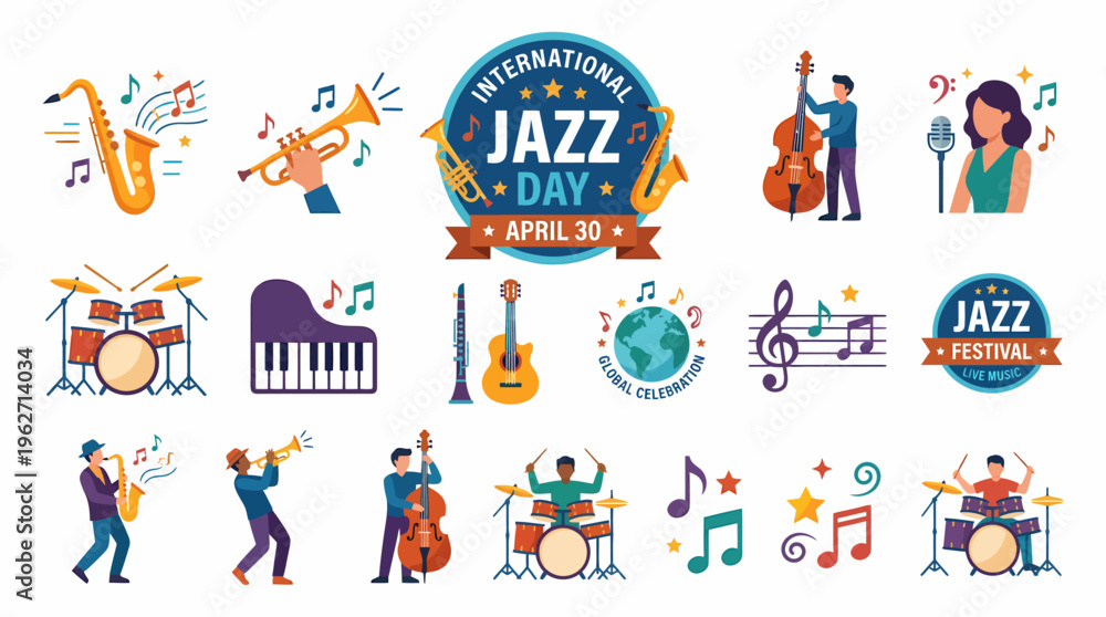Fototapeta premium Jazz Music Icons and Symbols Collection