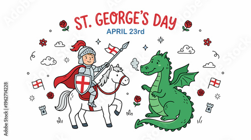St. George's Day Knight Fighting Dragon Illustration