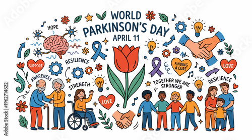 World Parkinson's Day Awareness Doodle Art