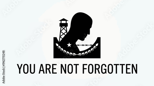 Minimalist graphic of the POW MIA emblem with You Are Not Forgotten text on a clean white background