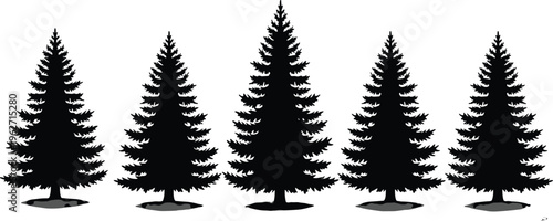 Black Pine Tree Silhouette Collection Featuring Various Evergreen Fir and Spruce Shapes for Winter Nature Landscapes Outdoor Adventure Branding and Forest Conservation Graphic Design