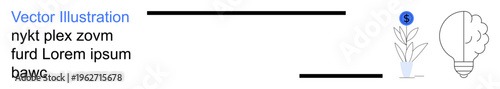Business growth, innovation, investment potential, creativity, financial strategy, entrepreneurship. A plant with a money symbol and a light bulb outline. Growth and innovation concepts