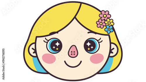 Cartoon Girl Face with Blonde Hair.