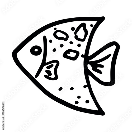 Hand drawn happy funny cute fish Adorable friendly kawaii tropical fish Underwater world sea life ocean Fishing seafood For design, kids print, kids books, nursery decor, coloring pages, logo