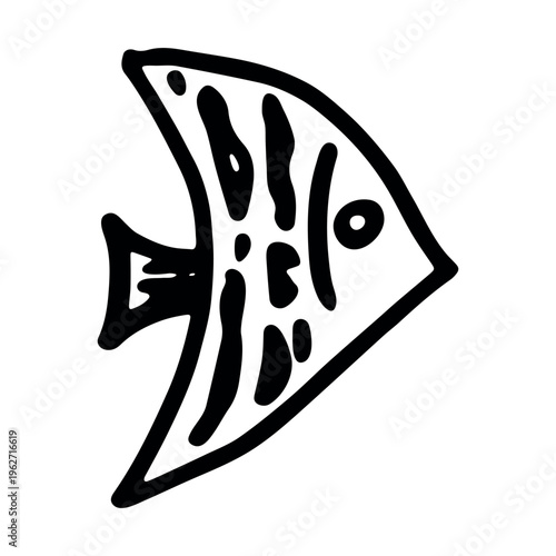 Hand drawn happy funny cute fish Adorable friendly kawaii tropical fish Underwater world sea life ocean Fishing seafood For design, kids print, kids books, nursery decor, coloring pages, logo