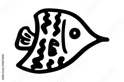 Hand drawn happy funny cute fish Adorable friendly kawaii tropical fish Underwater world sea life ocean Fishing seafood For design, kids print, kids books, nursery decor, coloring pages, logo