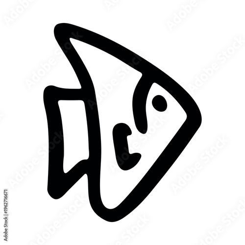 Hand drawn happy funny cute fish Adorable friendly kawaii tropical fish Underwater world sea life ocean Fishing seafood For design, kids print, kids books, nursery decor, coloring pages, logo