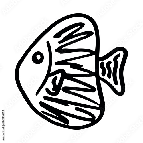Hand drawn happy funny cute fish Adorable friendly kawaii tropical fish Underwater world sea life ocean Fishing seafood For design, kids print, kids books, nursery decor, coloring pages, logo