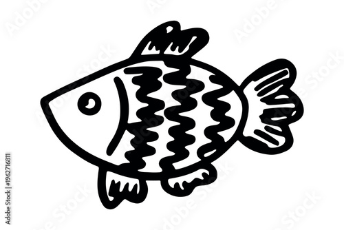 Hand drawn happy funny cute fish Adorable friendly kawaii tropical fish Underwater world sea life ocean Fishing seafood For design, kids print, kids books, nursery decor, coloring pages, logo