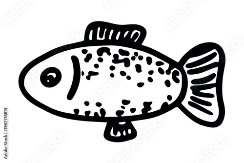 Hand drawn happy funny cute fish Adorable friendly kawaii tropical fish Underwater world sea life ocean Fishing seafood For design, kids print, kids books, nursery decor, coloring pages, logo