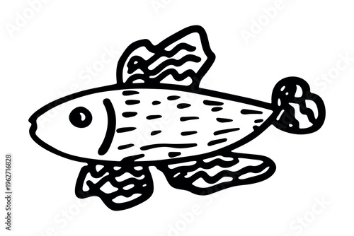 Hand drawn happy funny cute fish Adorable friendly kawaii tropical fish Underwater world sea life ocean Fishing seafood For design, kids print, kids books, nursery decor, coloring pages, logo