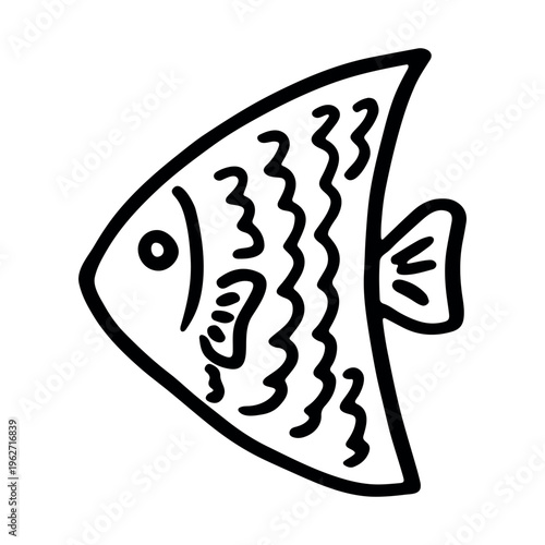 Hand drawn happy funny cute fish Adorable friendly kawaii tropical fish Underwater world sea life ocean Fishing seafood For design, kids print, kids books, nursery decor, coloring pages, logo