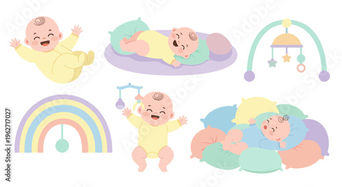 Happy and Sleeping Babies, Crib Mobile  Rainbow