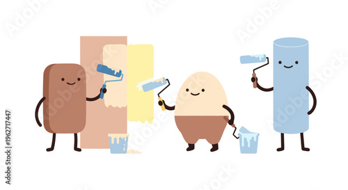 Flat Design Cute Cartoon Characters Painting Walls - Home Improvement  DIY Renovation
