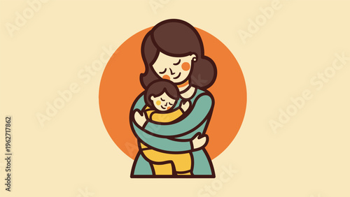 Mother Holding Baby in Slings Illustration.