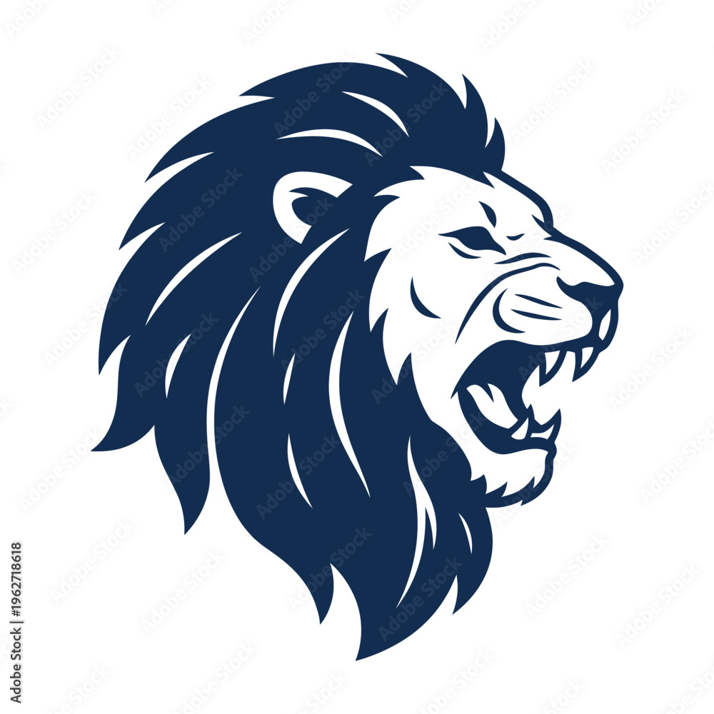 Fototapeta premium Roaring lion head silhouette predator illustration