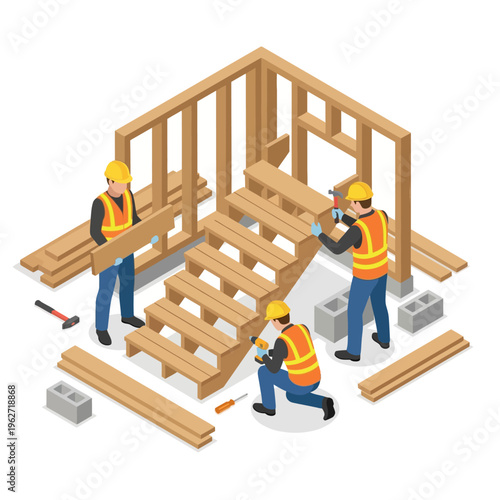Construction workers building