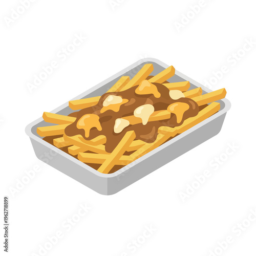 Isometric poutine tray with cheese curds illustration