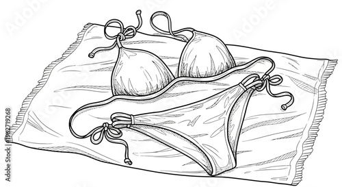 Bikini and towel on white background.