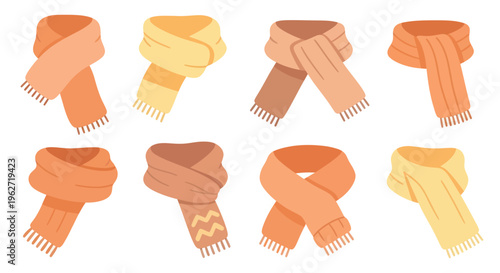 Autumn Winter Scarves Flat Design Vector Illustration. Cozy Fashion Accessories Collection