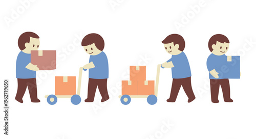 Flat illustration of movers carrying boxes, logistics, delivery