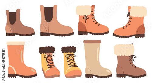 Flat Style Winter Boots Vector Illustration - Fashion Collection