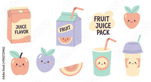 Cute Fruit Juice Pack and Drinks Vector Art