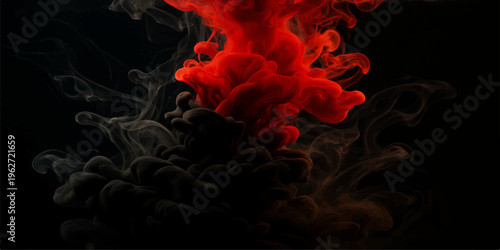 Fiery red smoke swirls against a dark black background as a hot orange blaze creates a dangerous burning inferno of light and energy