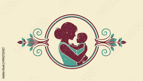 Mother Holding Baby in Ornate Frame.
