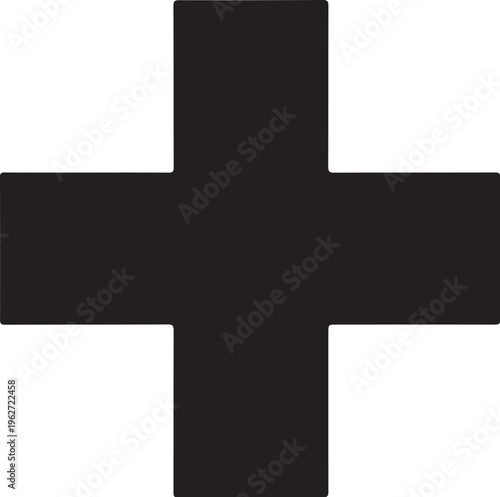 Black cross symbol on white background
