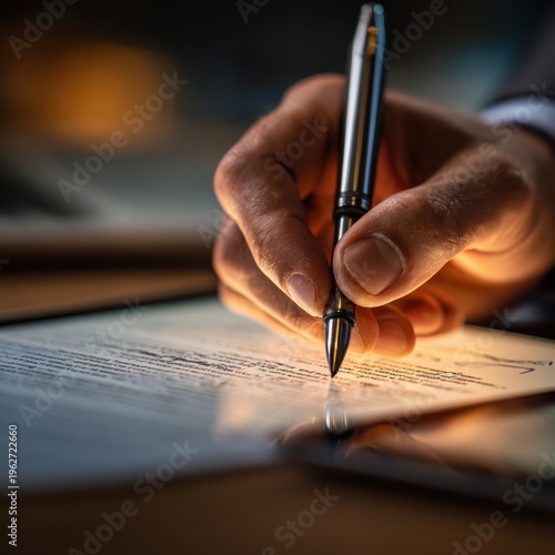 Legal Professional Annotates Digital Document on Tablet With Stylus in Warm Light on Clean Desk Space