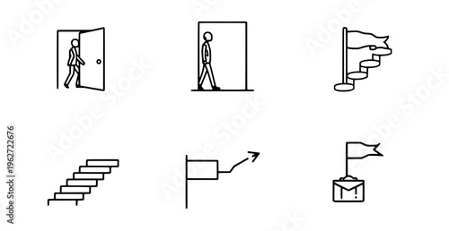 A collection of six simple line icons depicting various actions and directions